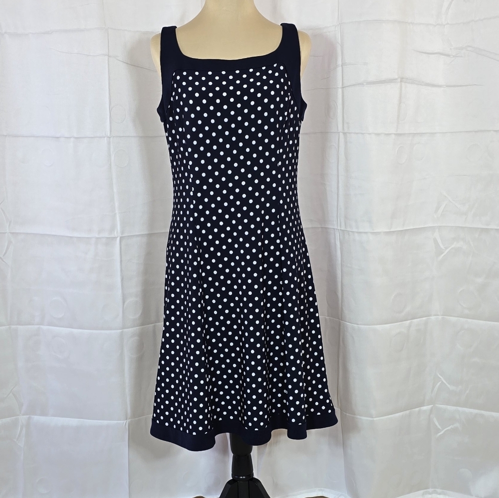 💛 2 / $30 SALE  Chaps Navy Polka Dot Fit And Flare Dress
